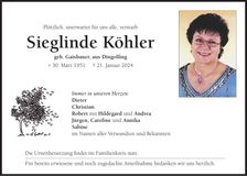 Traueranzeige Sieglinde Köhler