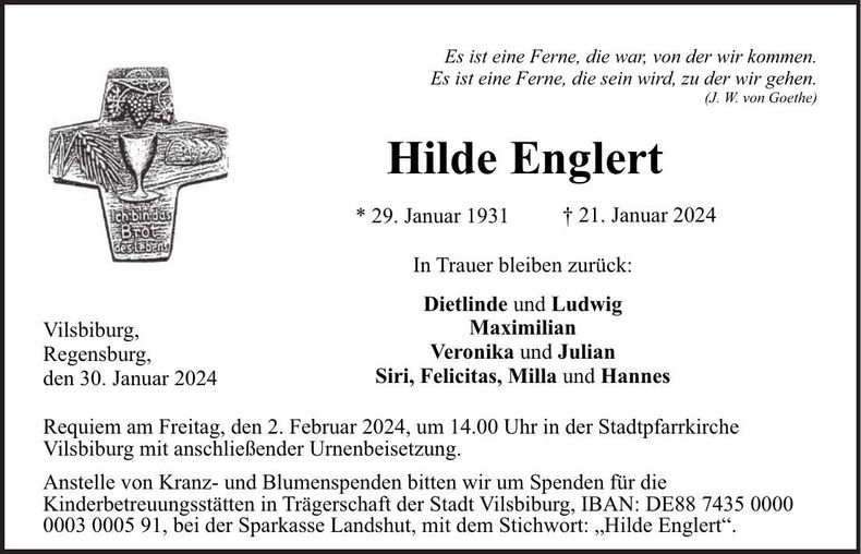 Traueranzeige Hilde Englert
