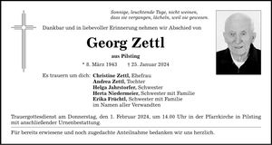 Traueranzeige Georg Zettl