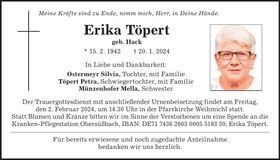 Traueranzeige Erika Töpert