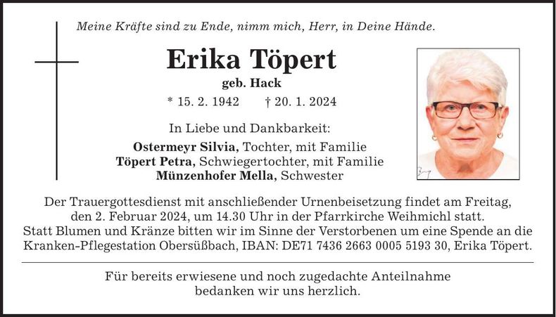 Traueranzeige Erika Töpert