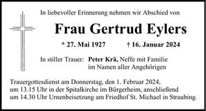 Traueranzeige Gertrud Eylers