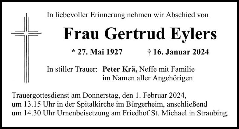 Traueranzeige Gertrud Eylers