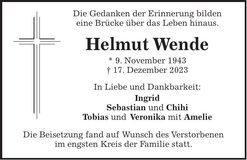 Traueranzeige Helmut Wende