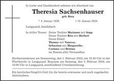 Traueranzeige Theresia Sachsenhauser