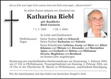 Traueranzeige Katharina Riebl