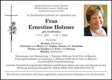 Traueranzeige Ernestine Holzner