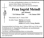 Traueranzeige Ingrid Meindl