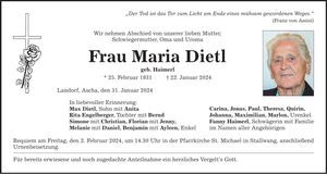 Traueranzeige Maria Dietl