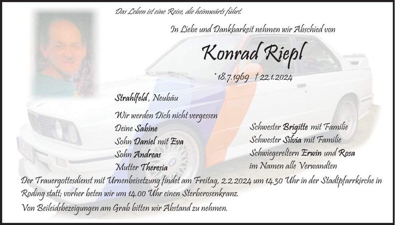 Traueranzeige Konrad Riepl