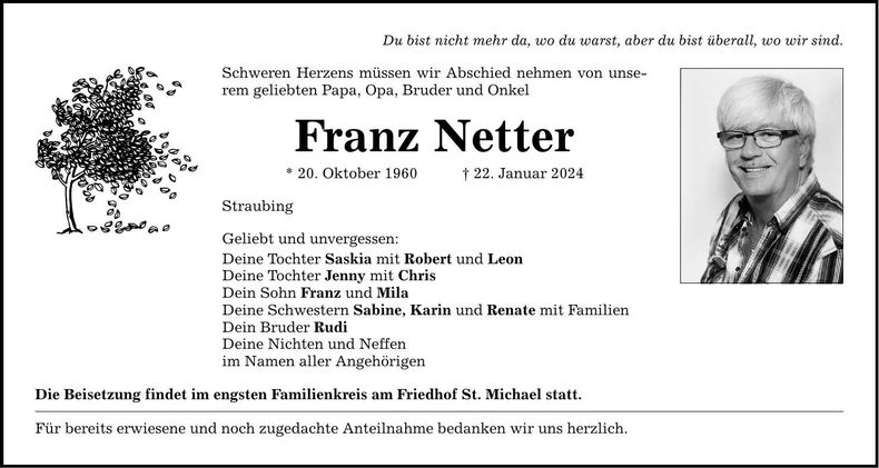Traueranzeige Franz Netter