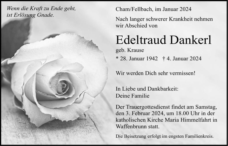 Traueranzeige Edeltraud Dankerl