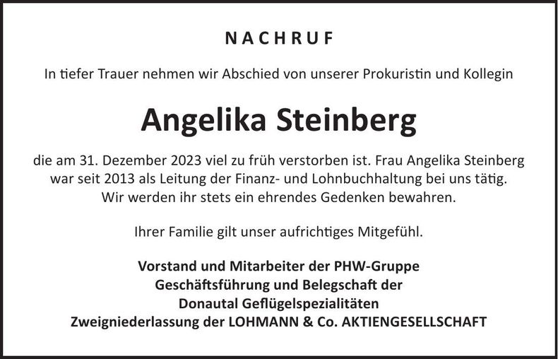 Traueranzeige Angelika Steinberg