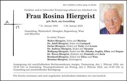 Traueranzeige Rosina Hiergeist