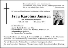 Traueranzeige Karolina Janssen
