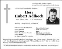 Traueranzeige Hubert Adlhoch