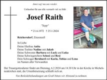 Traueranzeige Josef Raith