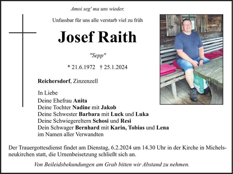 Traueranzeige Josef Raith