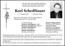 Traueranzeige Karl Schedlbauer