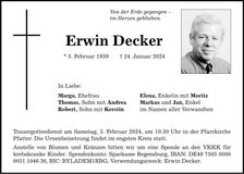 Traueranzeige Erwin Decker