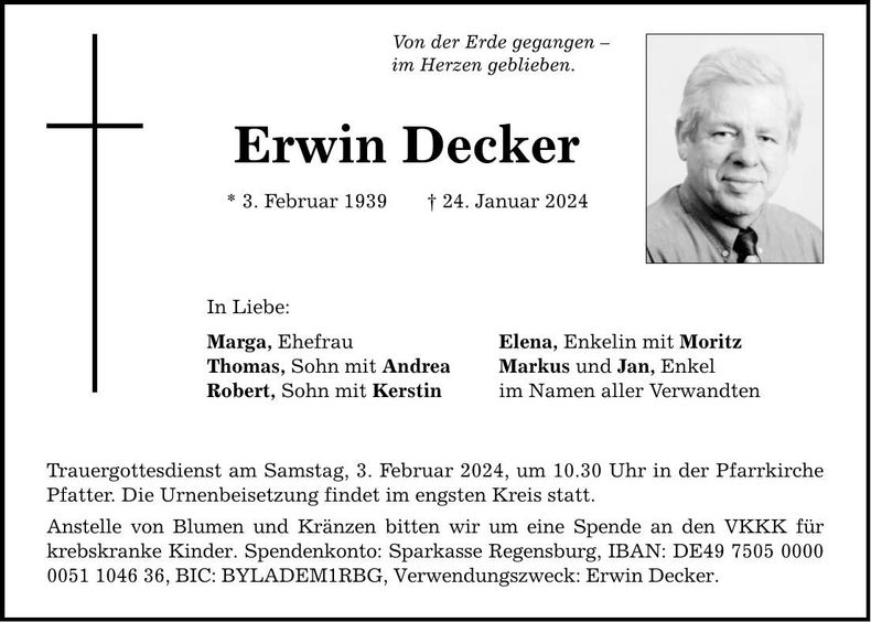 Traueranzeige Erwin Decker