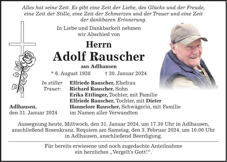 Traueranzeige Adolf Rauscher