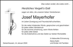 Traueranzeige Josef Mayerhofer