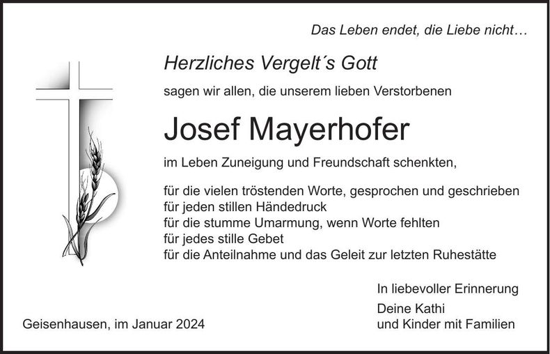 Traueranzeige Josef Mayerhofer