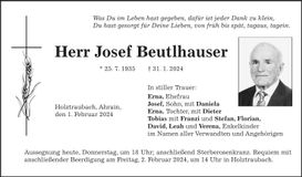 Traueranzeige Josef Beutlhauser