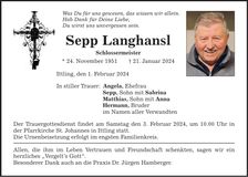 Traueranzeige Sepp Langhansl