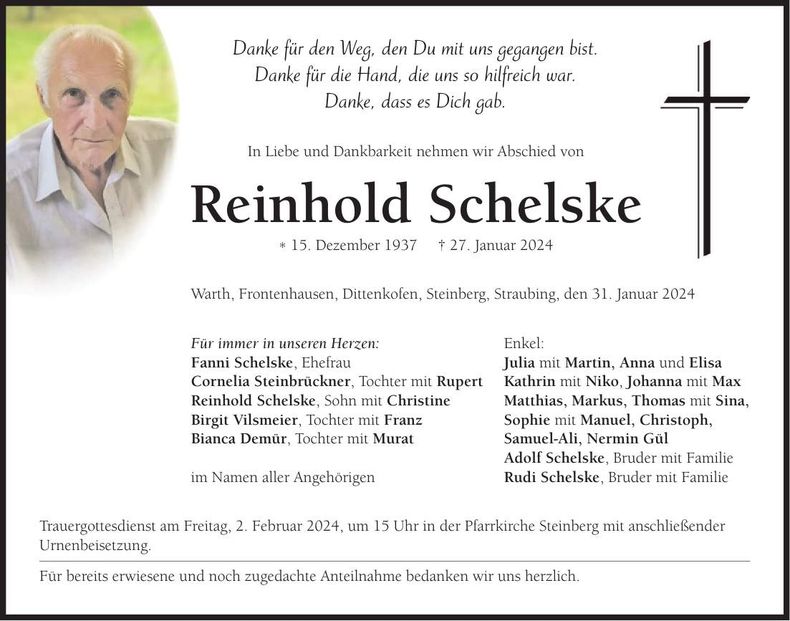 Traueranzeige Reinhold Schelske