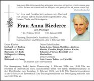 Traueranzeige Anna Biederer