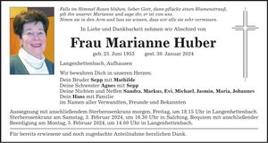 Traueranzeige Marianne Huber