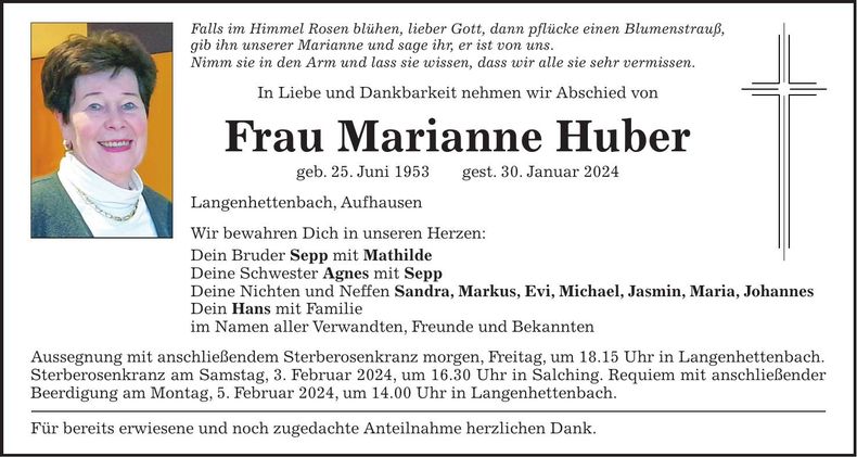 Traueranzeige Marianne Huber