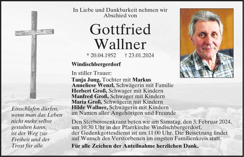 Traueranzeige Gottfried Wallner