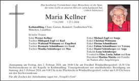 Traueranzeige Maria Kellner