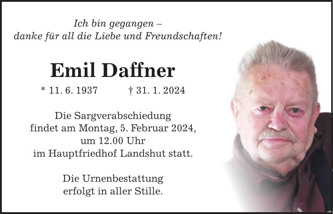 Traueranzeige Emil Daffner