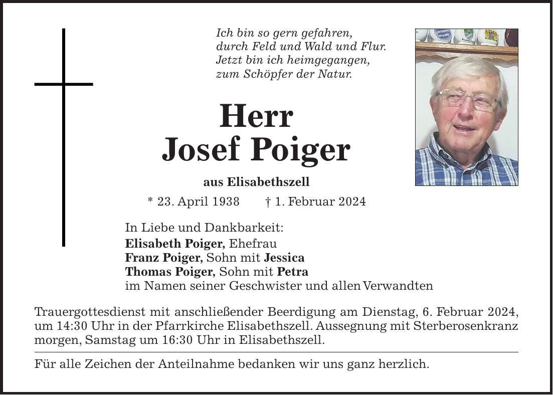 Traueranzeige Josef Poiger