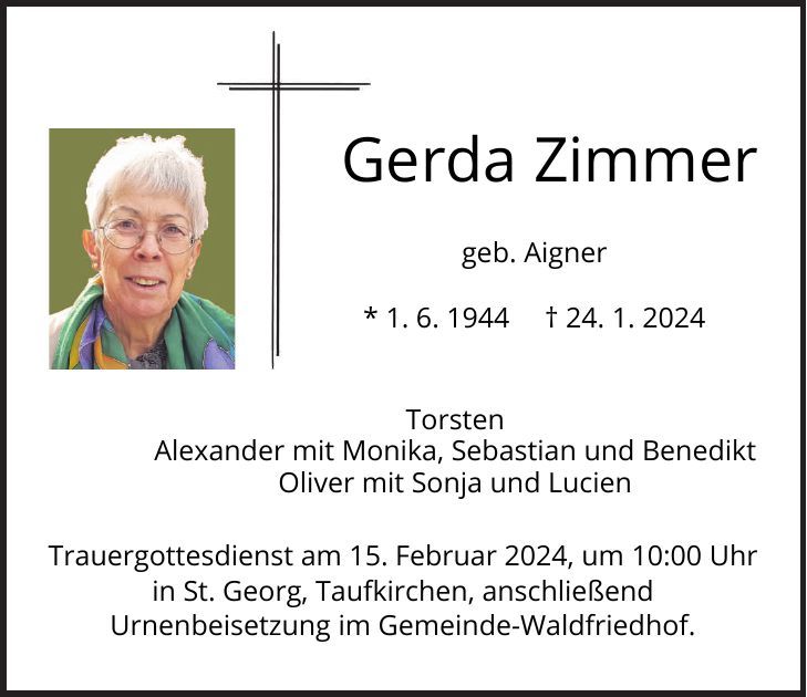 Traueranzeige Zimmer Gerda