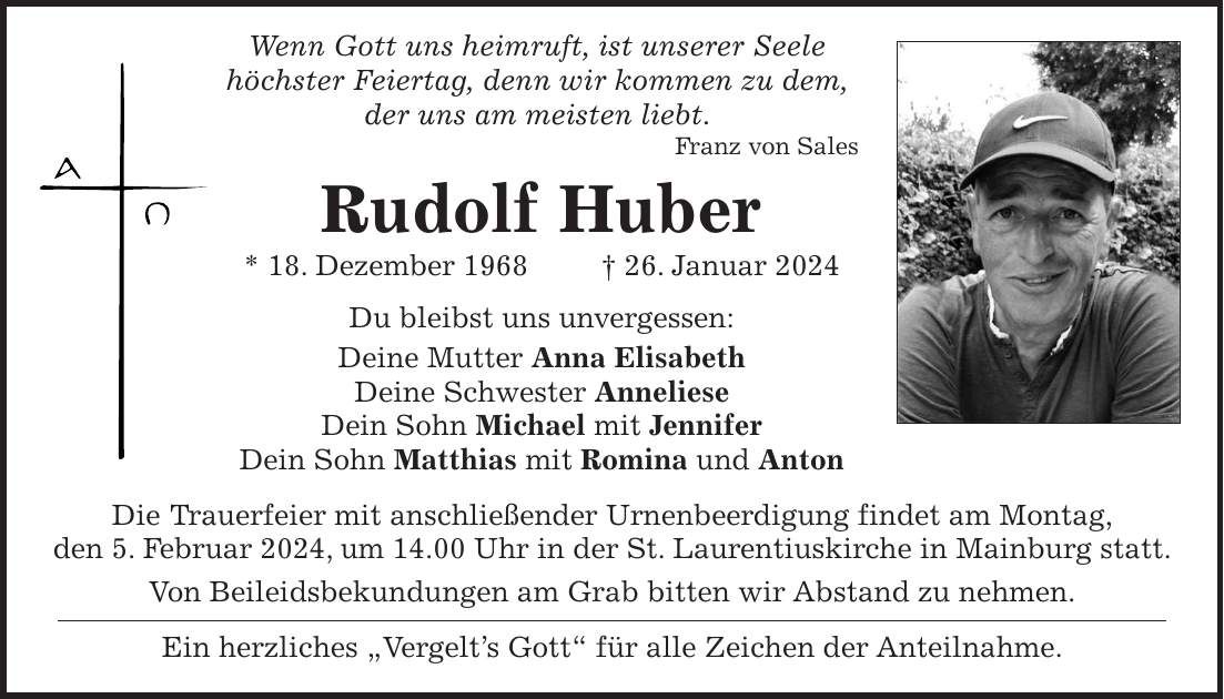 Traueranzeige Rudolf Huber