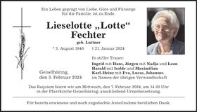 Traueranzeige Lieselotte Fechter