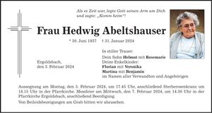 Traueranzeige Hedwig Abeltshauser