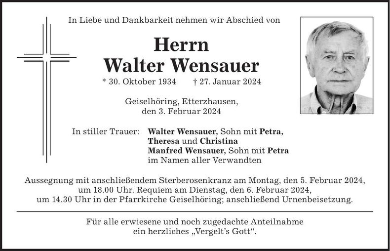 Traueranzeige Walter Wensauer