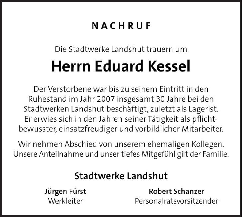 Traueranzeige Eduard Kessel