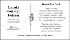 Traueranzeige Carola Von der Felsen