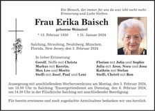 Traueranzeige Erika Baisch