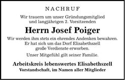 Traueranzeige Josef Poiger