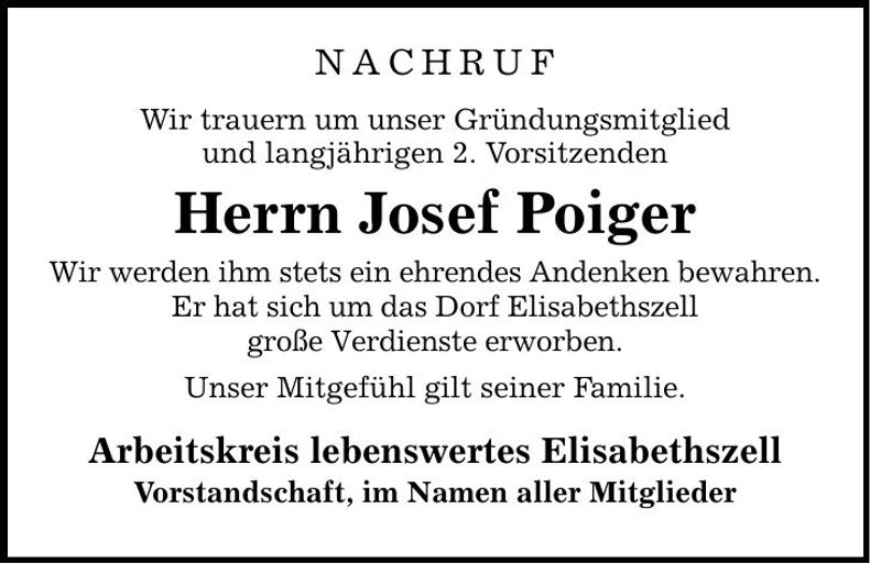 Traueranzeige Josef Poiger