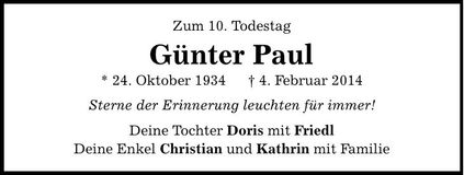 Traueranzeige Günter Paul