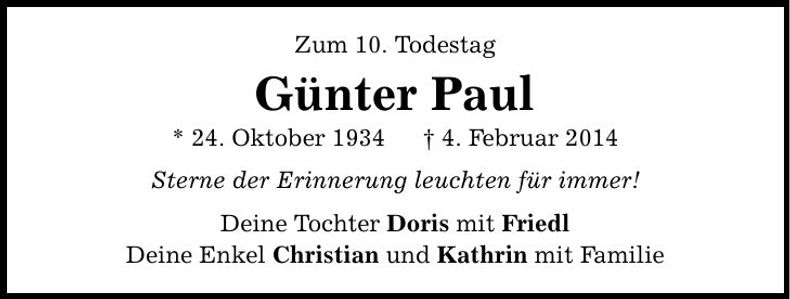 Traueranzeige Günter Paul